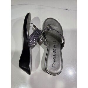 DAMIANI Women Thong Sz 9.5 Medium Grey Metallic Sandal Shoe Made In Italy Shoe 2